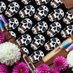 Ткань габардин сахарные черепа на чёрном фоне