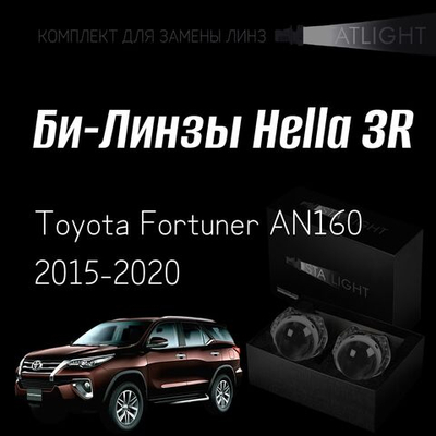 Би-линзы Hella 3R для фар  Toyota Fortuner AN160 2015-2020, комплект биксеноновых линз, 2 шт