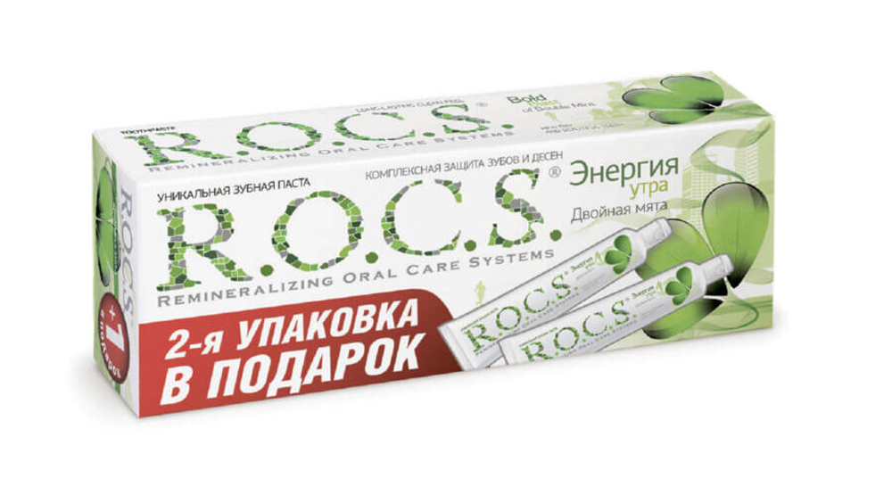 Набор зубной пасты ROCS Двойная мята 74 г х 2