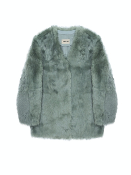 Мятная короткая шуба из овчины