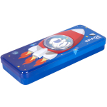 Пенал металлический 2 отделения Alingar, таблица умножения, органайзер, 100 х 220 мм, "Space travel. Космонавт", синий (космонавт в ракете)