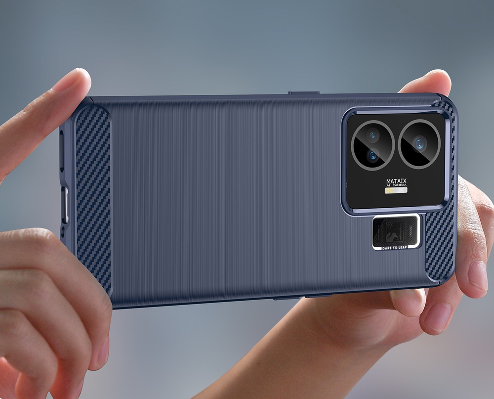 Мягкий чехол синего цвета для телефона Realme GT Neo 5, серии Carbon (дизайн в стиле карбон) от Caseport