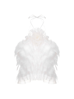 Топ из органзы с рюшами и открытой спиной