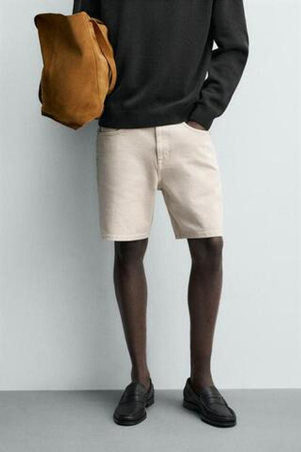 ZARA ДЖИНСОВЫЕ ШОРТЫ REGULAR FIT, ЭКРЮ