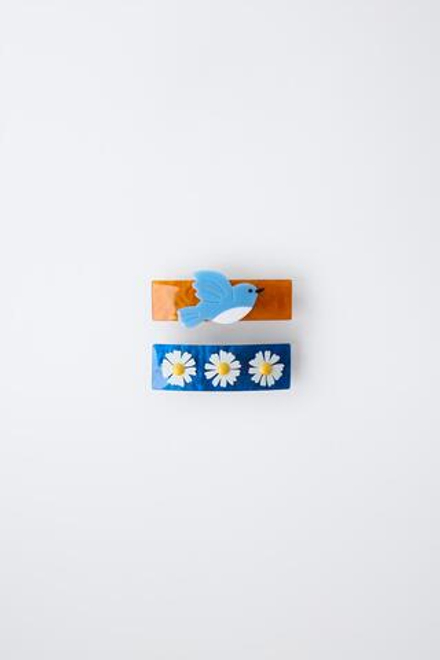 ZARA НАБОР ИЗ ДВУХ ЗАКОЛОК ДЛЯ ВОЛОС «ЦВЕТЫ И ПТИЦА», ЭКРЮ