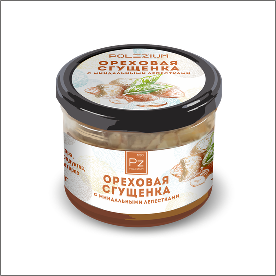 Сгущёнка Ореховая Карамель с миндальными лепестками Polezium, 190г