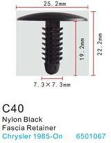 Клипса для крепления внутренней обшивки а/м Крайслер пластиковая (100шт/уп.) Forsage клипса C0040(Chrysler)