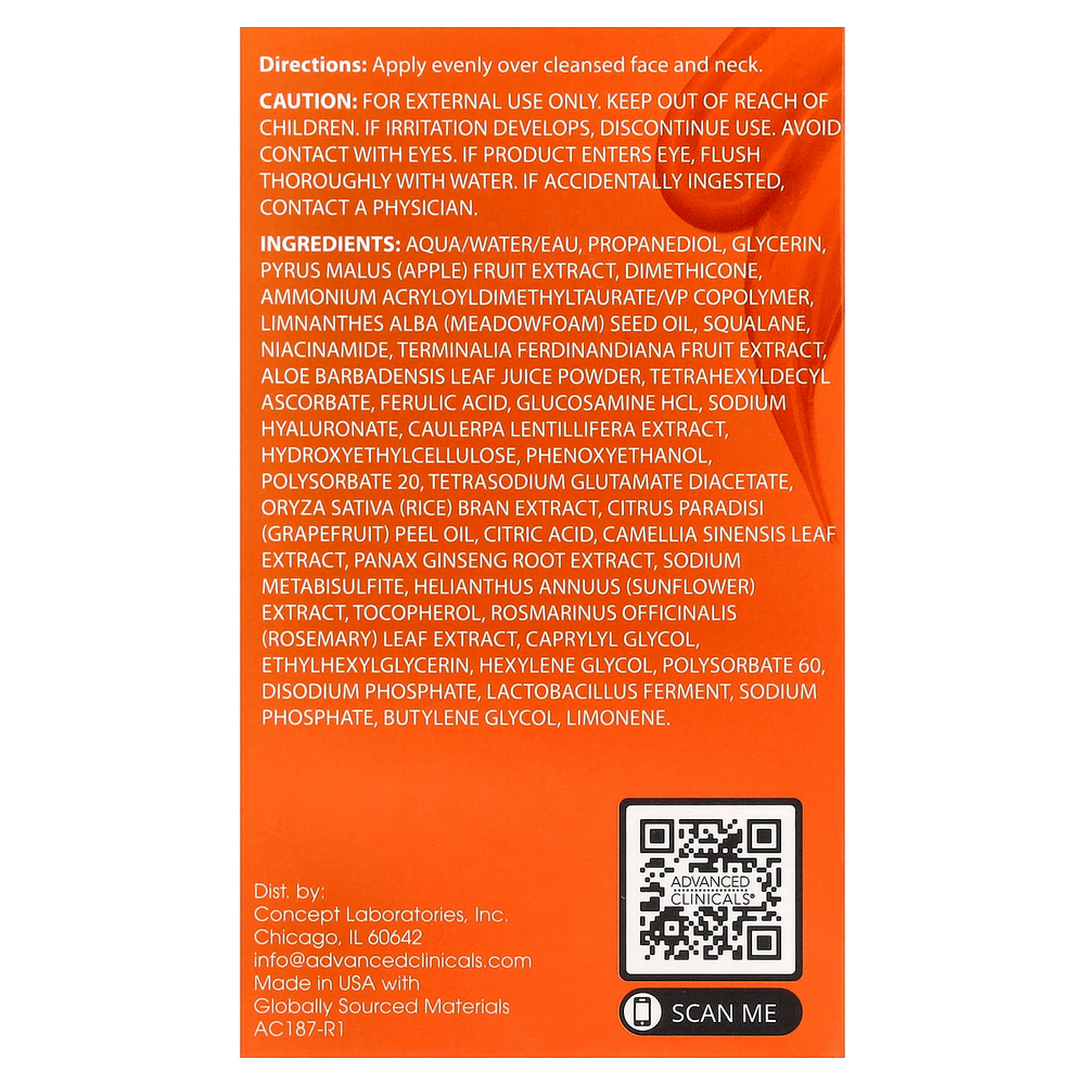 Advanced Clinicals, осветляющий гель-крем с витамином С, 74 мл (2,5 жидк. унции)