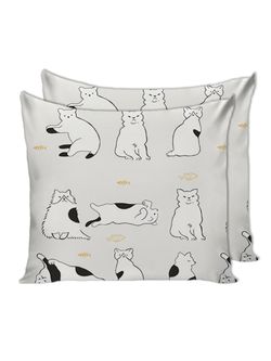 Постельное белье Сказка "Котики на сером" 2-спальный Наволочка 70х70 см 2 шт Простынь 240х215 см Пододеяльник 175х215 см, перкаль