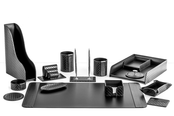 Набор руководителя из черной кожи люкс Классика с тиснением 15 предметов