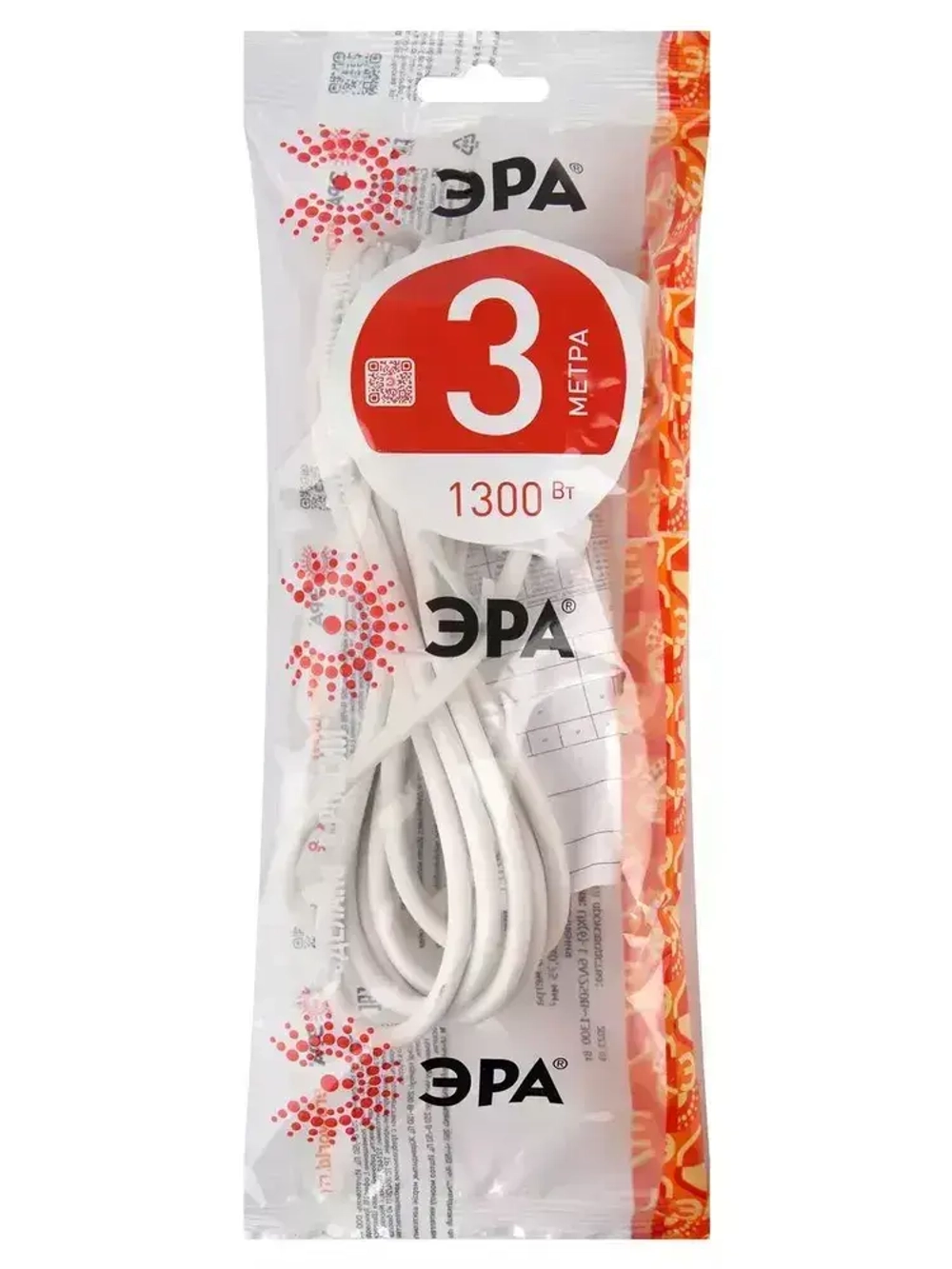 Удлинитель сетевой электрический без заземления UX(6)-1-3m ЭРА / Сетевой фильтр 1 розетка, 3м, 6А, 2x0,75мм2