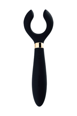 Чёрный вибромассажер для пар "Рогатка"