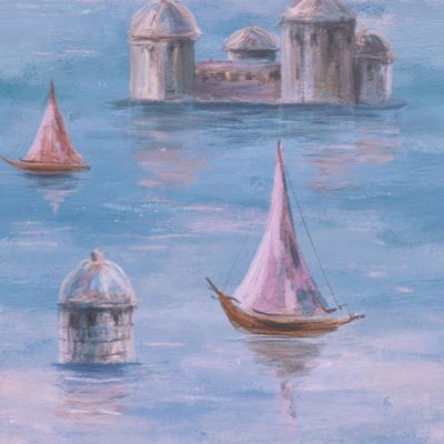 Паттерн с башнями, яхтами на морском фоне. Путешествие по Венеции.