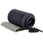 Угольный фильтр magicfilter 350 м3/125 мм, вид сбоку с предфильтром и крепежным ремнем