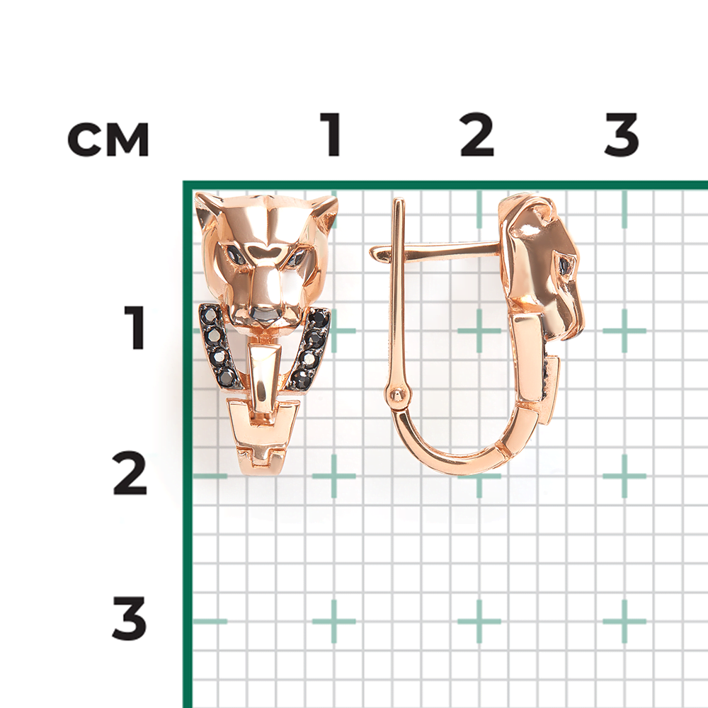 Серьги «Пантеры» с английским замком из красного золота с фианитами