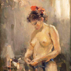 [Ню] Н/х. Обнаженная. Утро. Картон, масло. 2002 г.