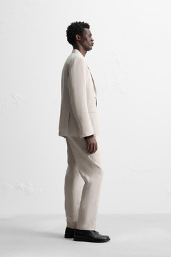 ZARA КОСТЮМНЫЙ БЛЕЙЗЕР ИЗ 100% ЛЬНА, СВЕТЛО-БЕЖЕВЫЙ