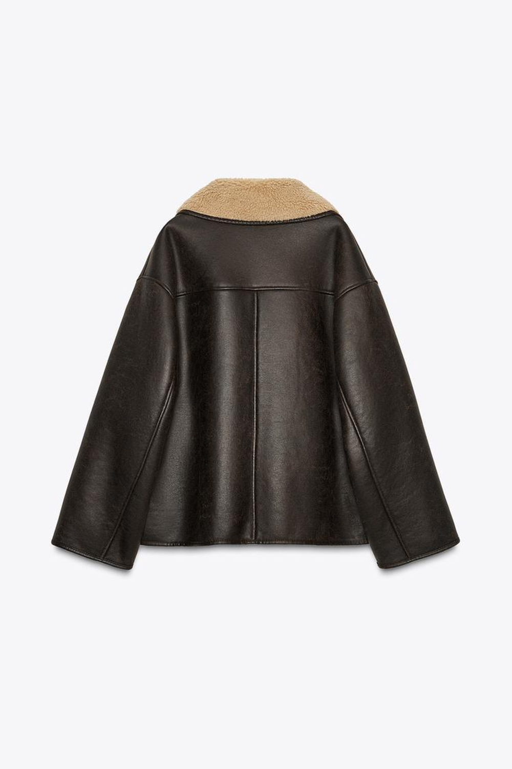 ZARA КУРТКА-ДУБЛЕНКА — ZW COLLECTION, КОРИЧНЕВЫЙ/ЭКРЮ