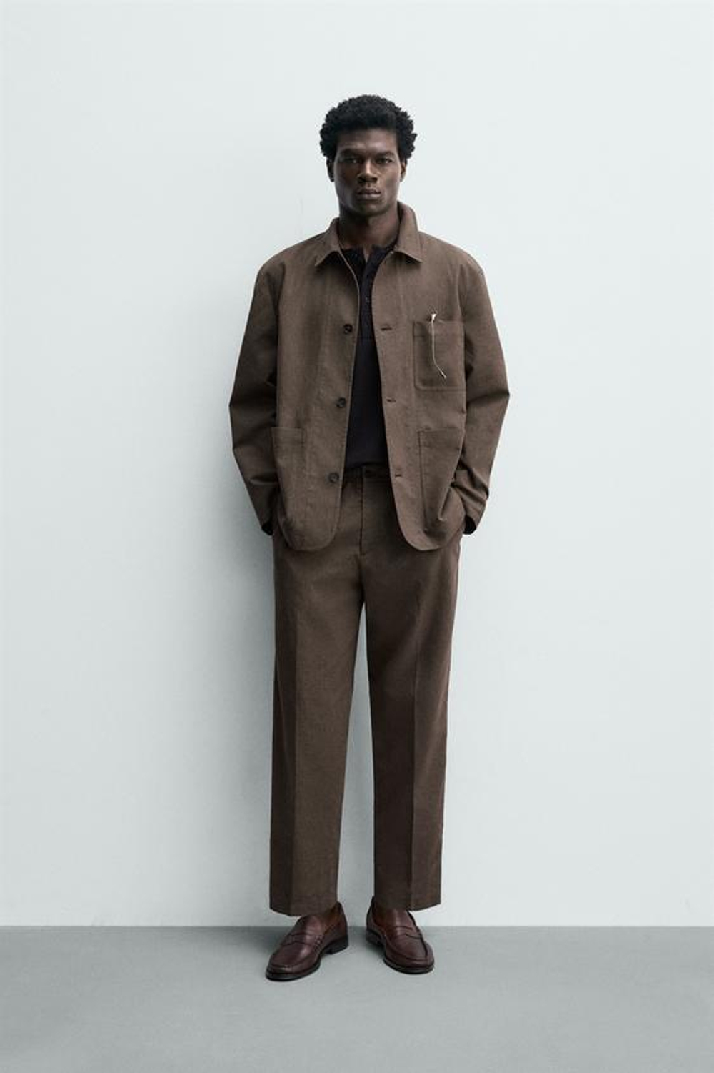 ZARA КОСТЮМНЫЕ БРЮКИ RELAXED FIT С УЗОРОМ «ГУСИНАЯ ЛАПКА», КОРИЧНЕВЫЙ