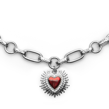 Латунная цепочка с Красным сердцем, silver