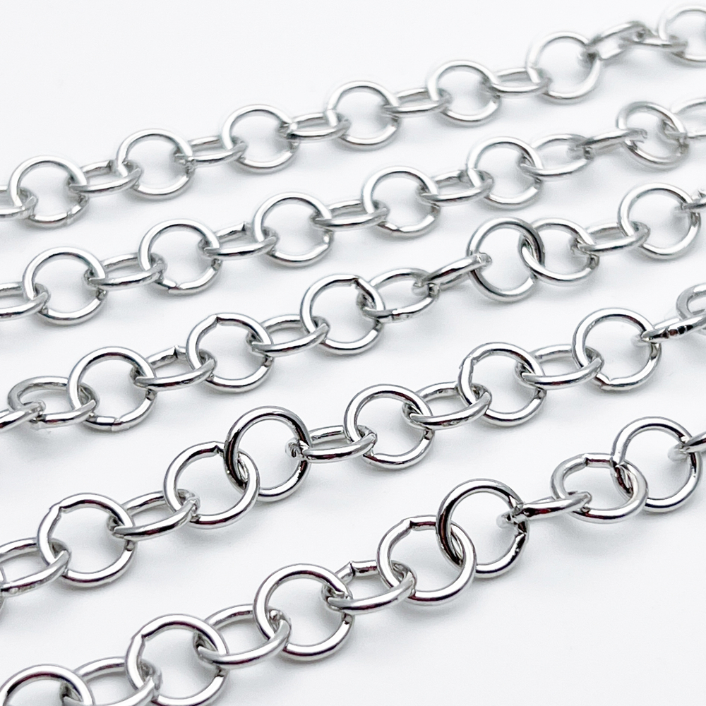 Цепочка, цвет серебро (родий), размер звена 8 мм, цена за отрезок 50 см