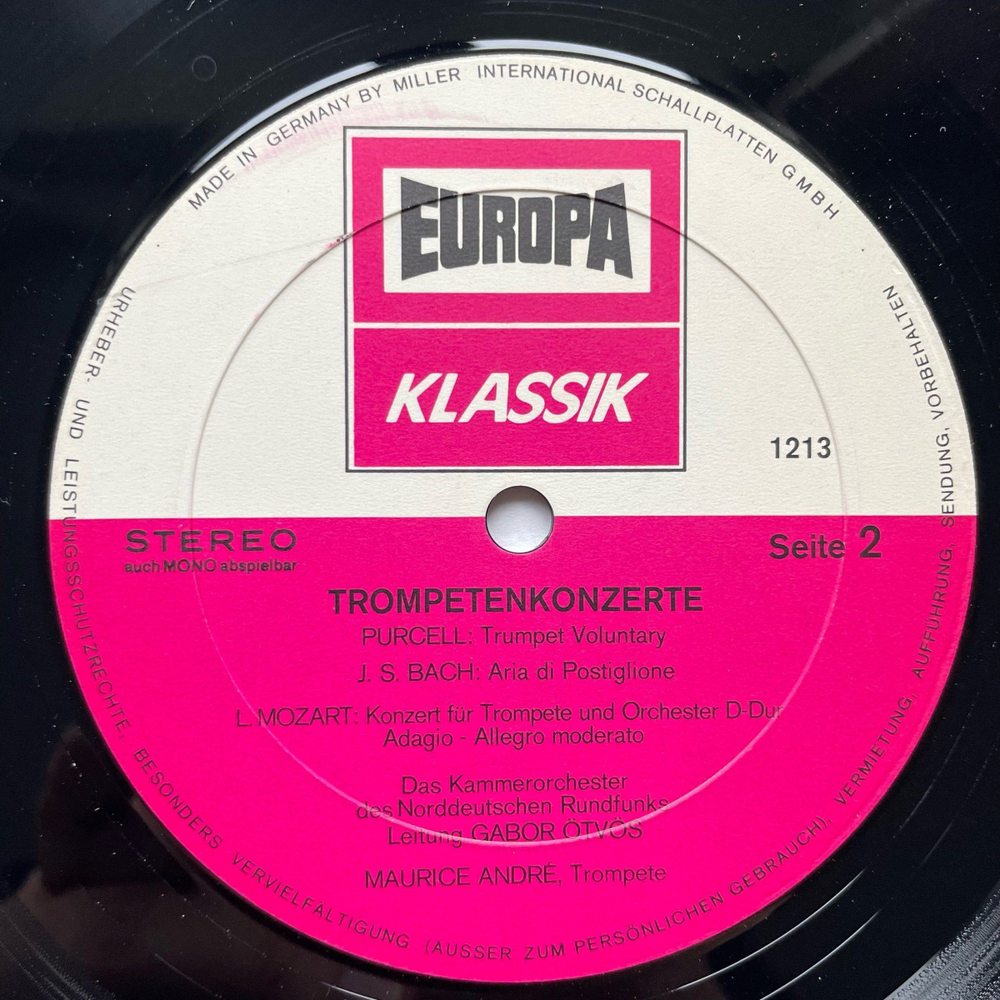 Винтажная виниловая пластинка LP Maurice Andre, Kammerorchester Des Norddeutschen Rundfunks, Gabor tv s Trompetenkonzerte (Германия 1975)