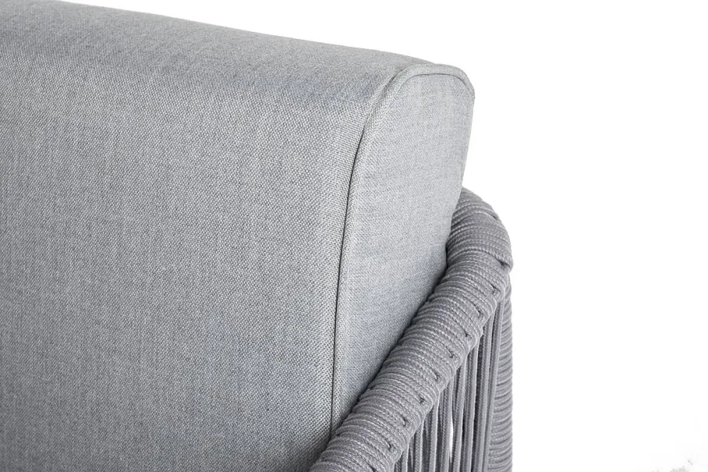 "Канны" левый модуль плетеный из роупа, каркас алюминий белый шагрень, роуп светло-серый круглый, ткань светло-серая