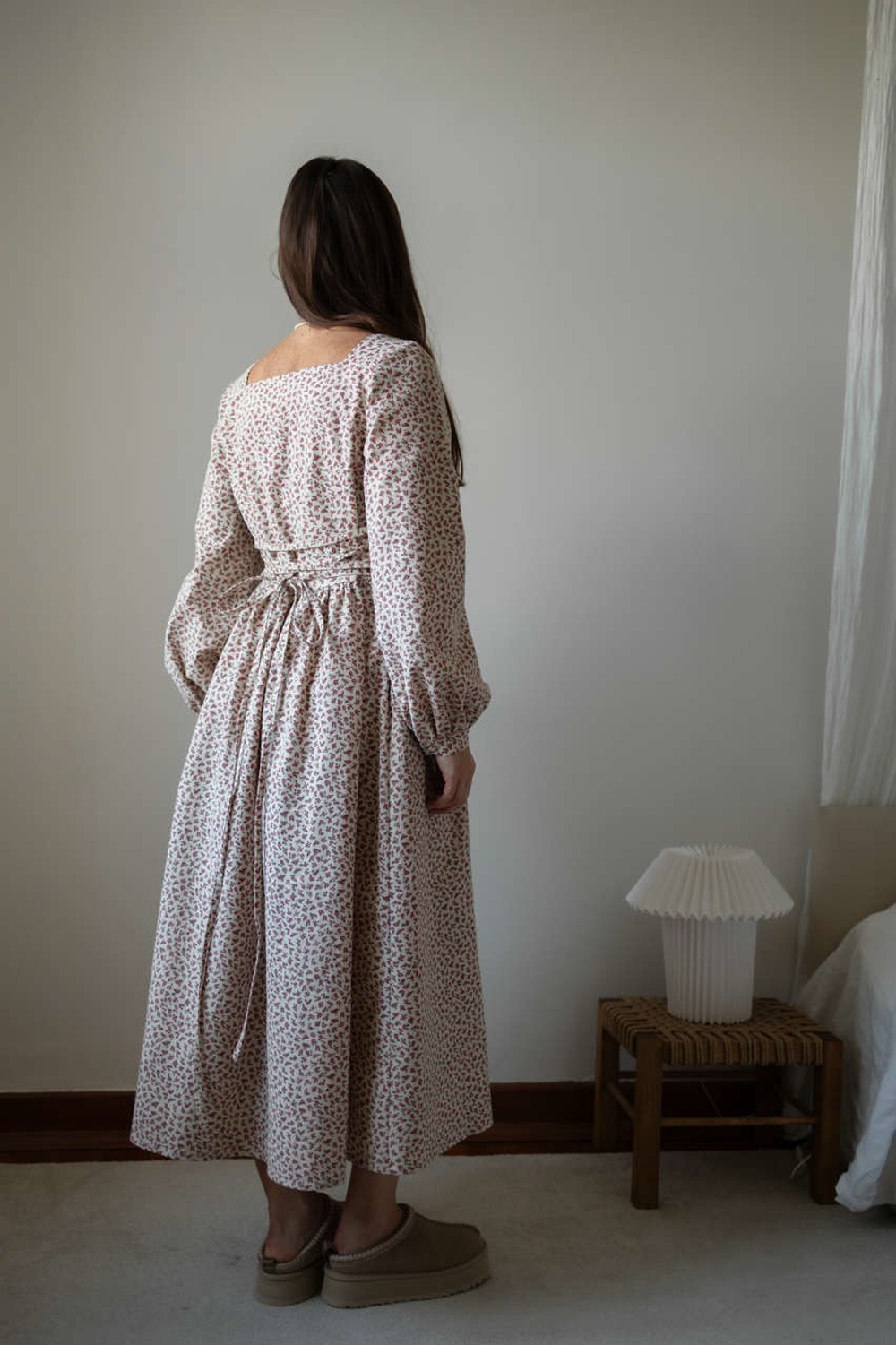 Платье Скарлетт из фланели для беременных и кормящих мам, Кремовый с розовыми цветами