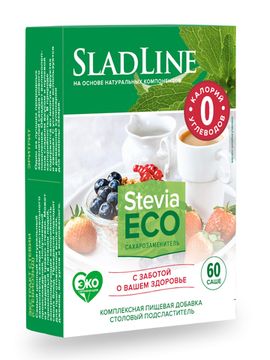 Подсластитель ТМ SladLine Stevia ECO, 60 саше, 60г.