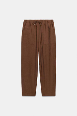 ZARA БРЮКИ С ЭЛАСТИЧНЫМ ПОЯСОМ, КОРИЧНЕВЫЙ