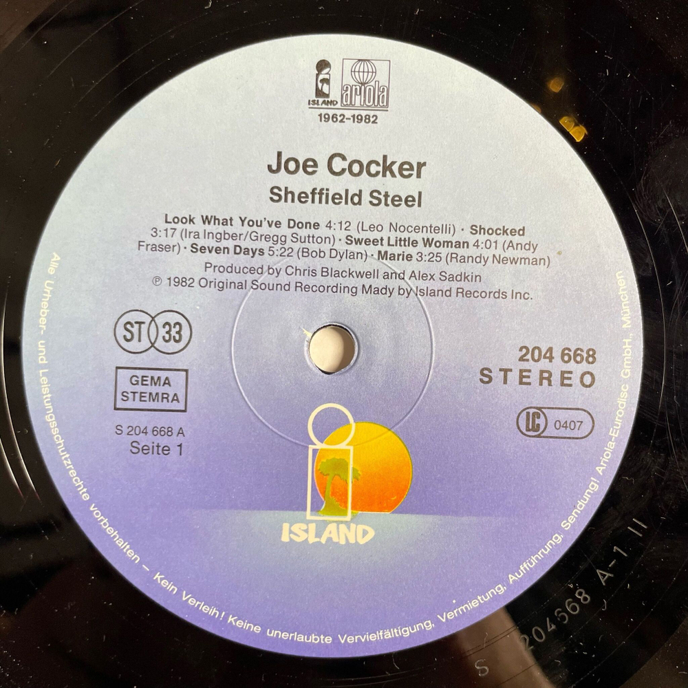 Винтажная виниловая пластинка LP Joe Cocker Sheffield Steel (Germany 1982) Talking Back To The Night
