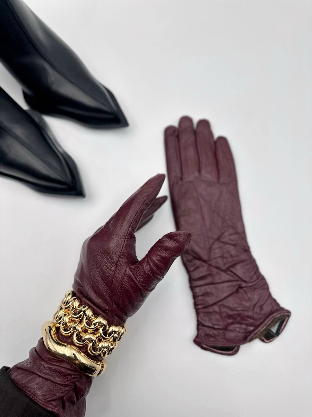 Перчатки длинные бордовые