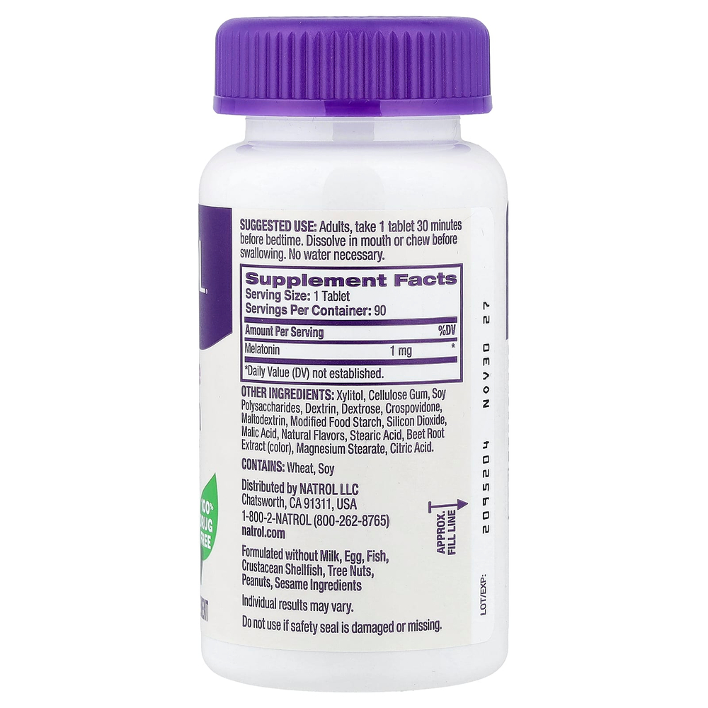 Natrol, Мелатонин, быстрорастворимый, клубника, 1 мг, 90 таблеток