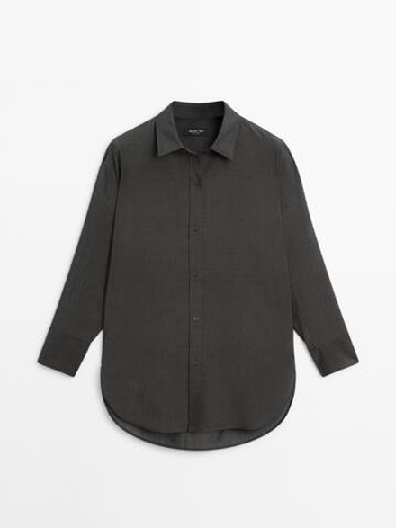 Massimo Dutti Рубашка оверсайз из смесового хлопка, антрацитово-серый