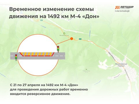С 21 по 27 апреля изменится схема движения на 1492-м км М-4 «Дон» в Краснодарском крае