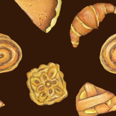 Выпечка на коричневом Булочки аппетитные Пироги и круассаны