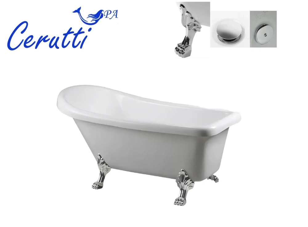 Ванна VITO 150 акриловая отдельностоящая Ceruttispa (1500x740x750) на львиных алюминиевых хромированных лапах