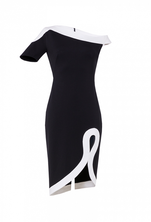 Трикотажное платье с фигурной отделкой черное 10-01-22 SS