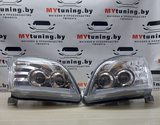 Передние фары Tube Light для Toyota Land Cruisre Prado 120 (03-09) динамические хромированные