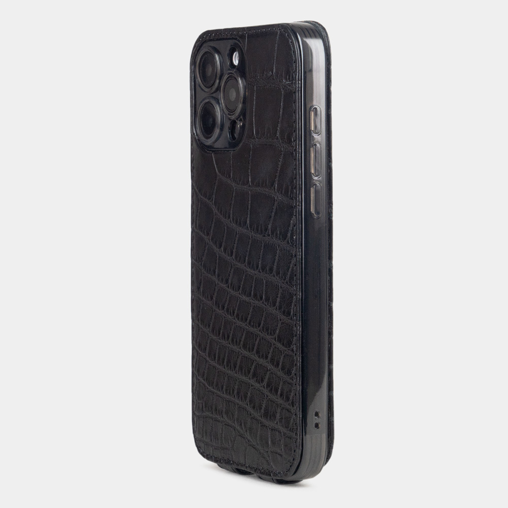 Чехол iPhone 16 Pro Max натуральная кожа аллигатора, черного цвета