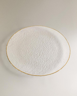 ZARA HOME СЕРВИРОВОЧНАЯ ТАРЕЛКА ИЗ РЕЛЬЕФНОГО СТЕКЛА С ЗОЛОТИСТОЙ КРОМКОЙ, ПРОЗРАЧНЫЙ