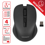 Мышь беспроводная с бесшумным кликом SONNEN  V18, USB, 800/1200/1600 dpi, 4 кнопки, черная