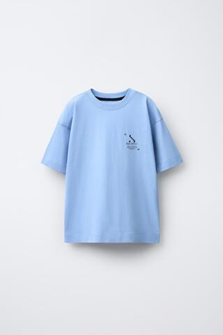 ZARA ФУТБОЛКА SPORTY С НАДПИСЬЮ, ГОЛУБОЙ