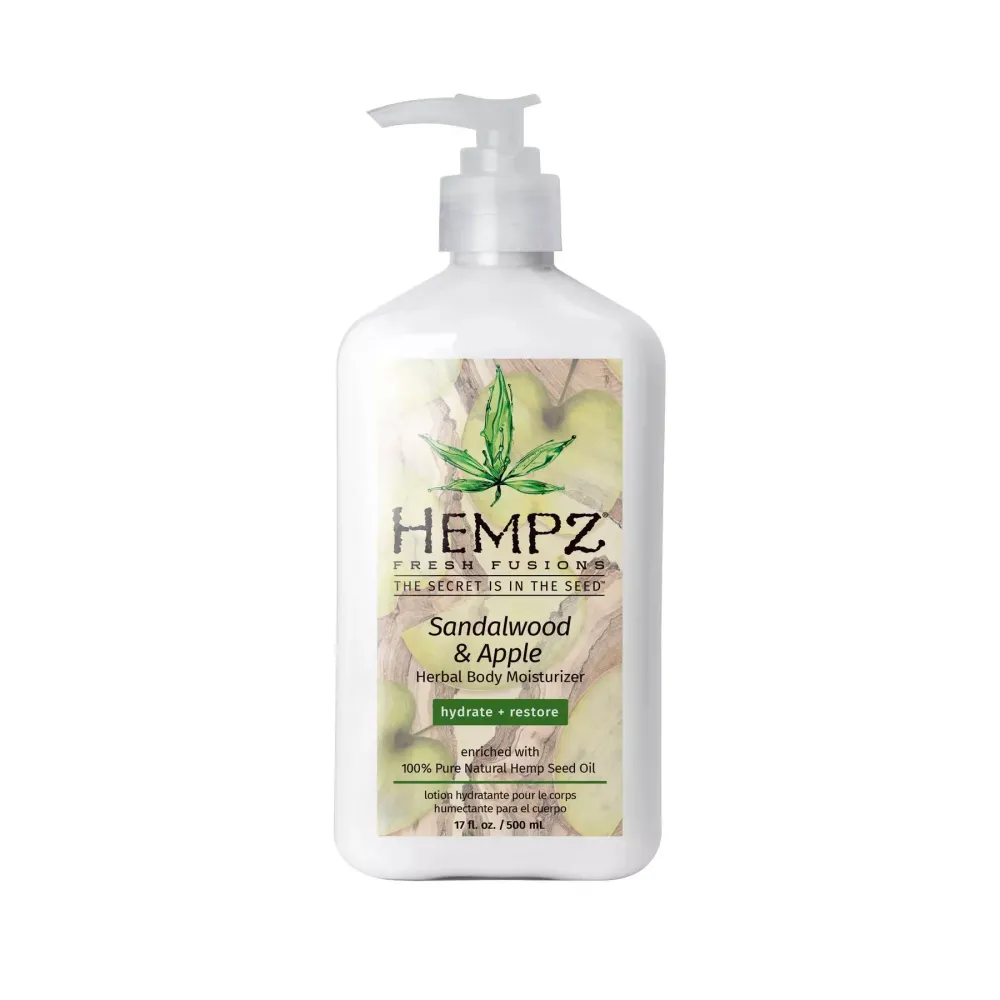 Hempz sandalwood &amp; apple herbal body moisturizer hydrate+restore enriched with 100% pure natural hemp seed oil 500ml