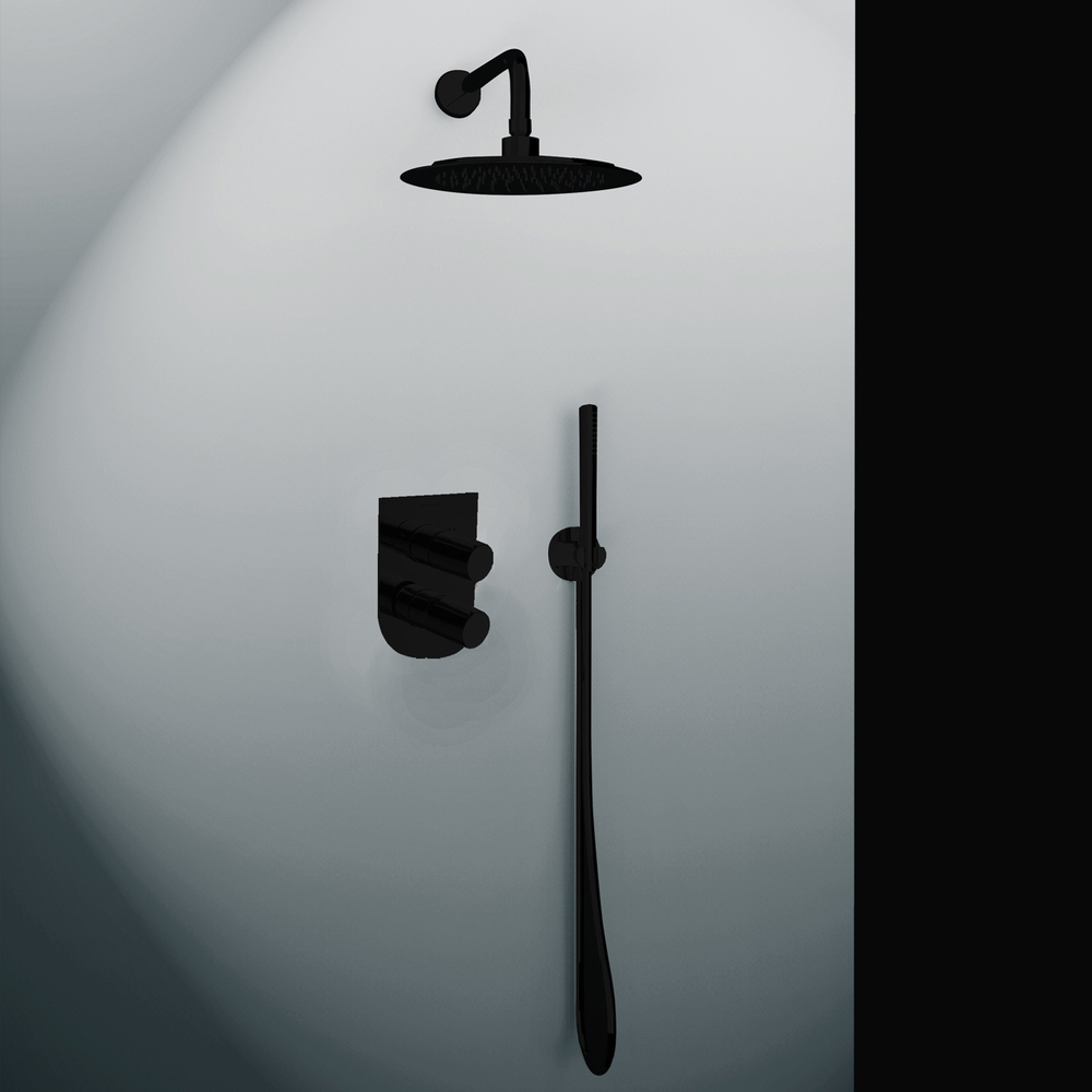 Встраиваемый смеситель для душа с тропическим и ручным душем TZAR K3415021NM черный