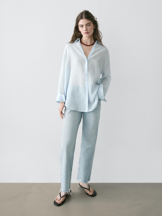 Massimo Dutti Рубашка свободного кроя с рубашечным воротником, небесно-голубой
