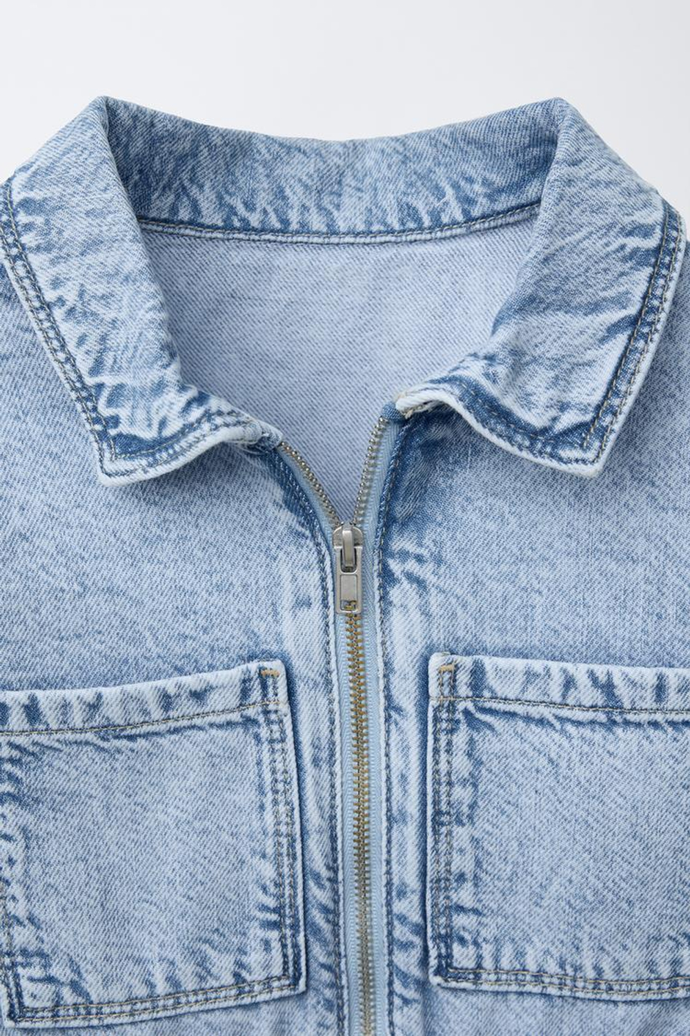 ZARA ДЖИНСОВЫЙ КОМБИНЕЗОН С МОЛНИЕЙ, ГОЛУБОЙ