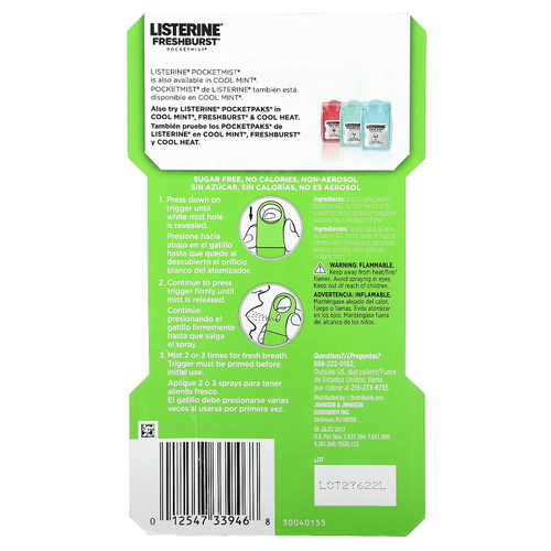 Listerine, Карманный спрей, Freshburst, 140 спреев, 7,7 мл