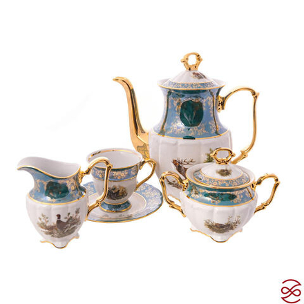 Кофейный сервиз Repast Охота зеленая Мария-тереза 15 предметов на 6 персон