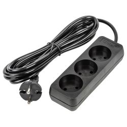 S-CU3-3 BLACK Удлинитель серии Ultra. шнур 3м.. 3 гнезда. 10A. б-з. Черный. TM Uniel